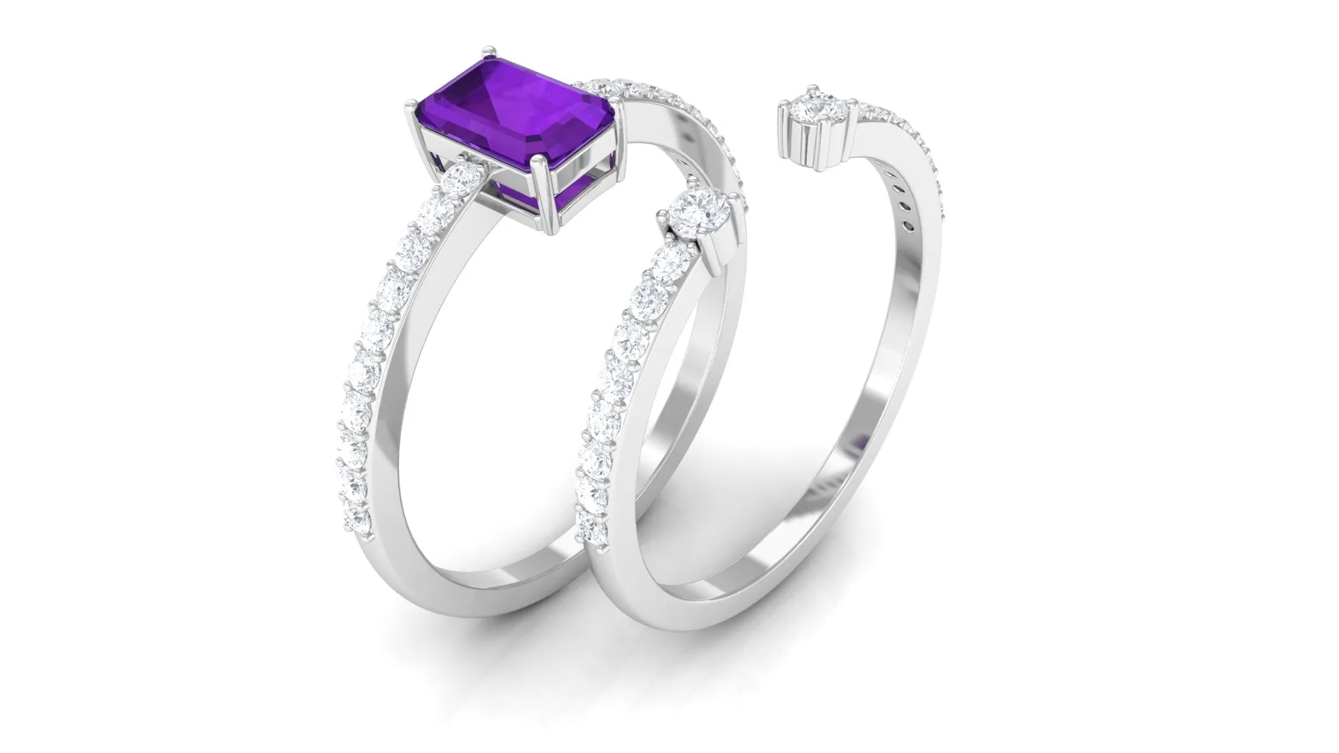 Real Amethyst and Diamond Solitaire Ring Set
