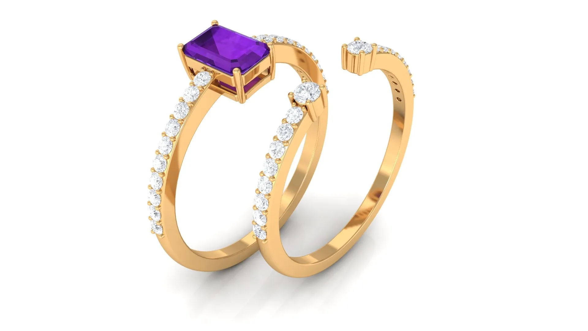 Real Amethyst and Diamond Solitaire Ring Set