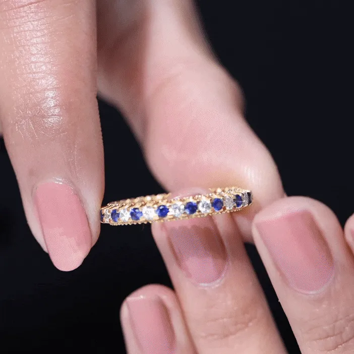 Real Blue Sapphire and Diamond Alternate Eternity Ring