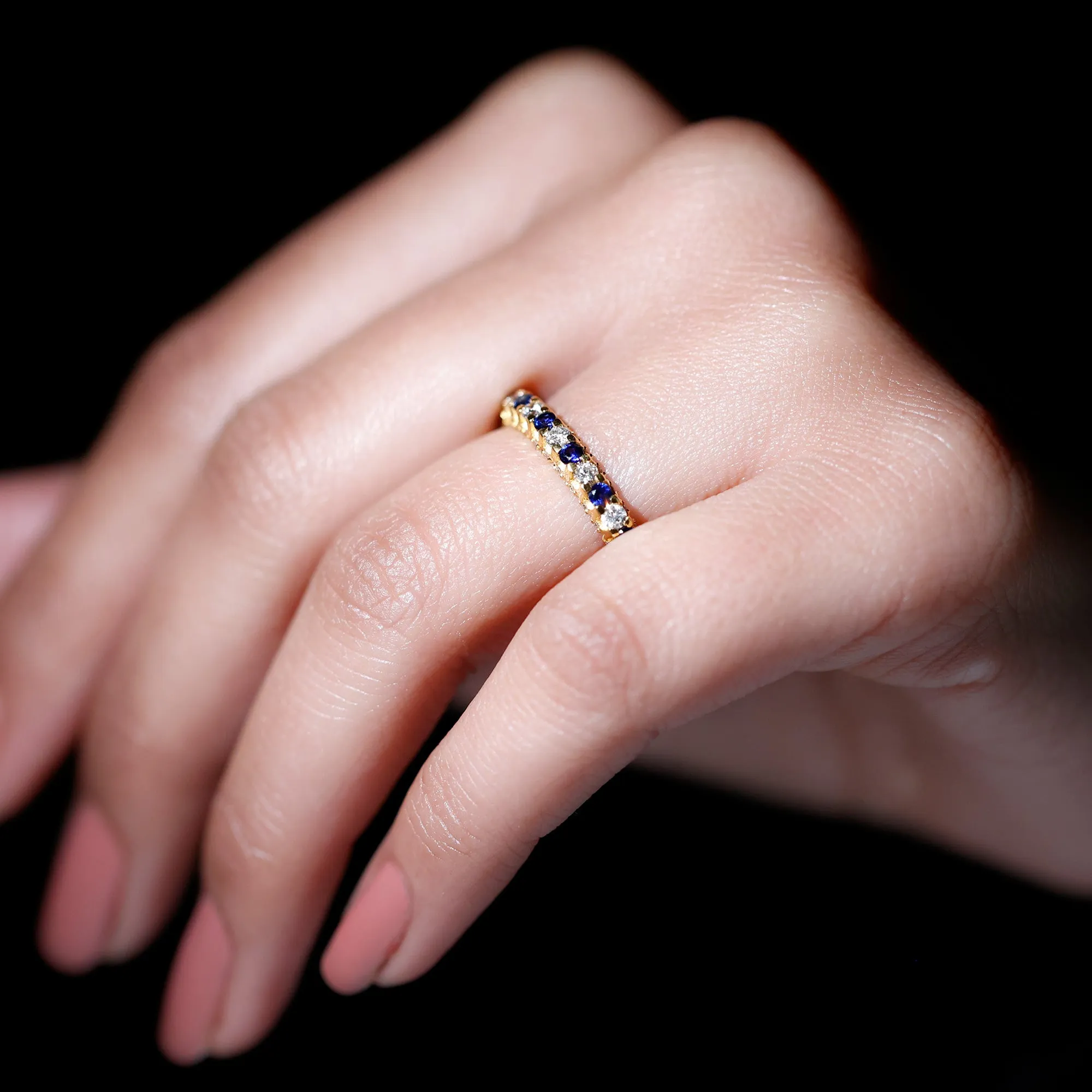 Real Blue Sapphire and Diamond Alternate Eternity Ring