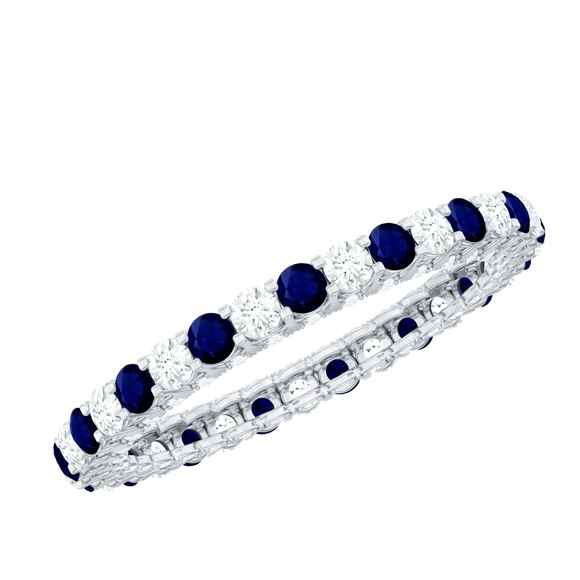 Real Blue Sapphire and Diamond Alternate Eternity Ring