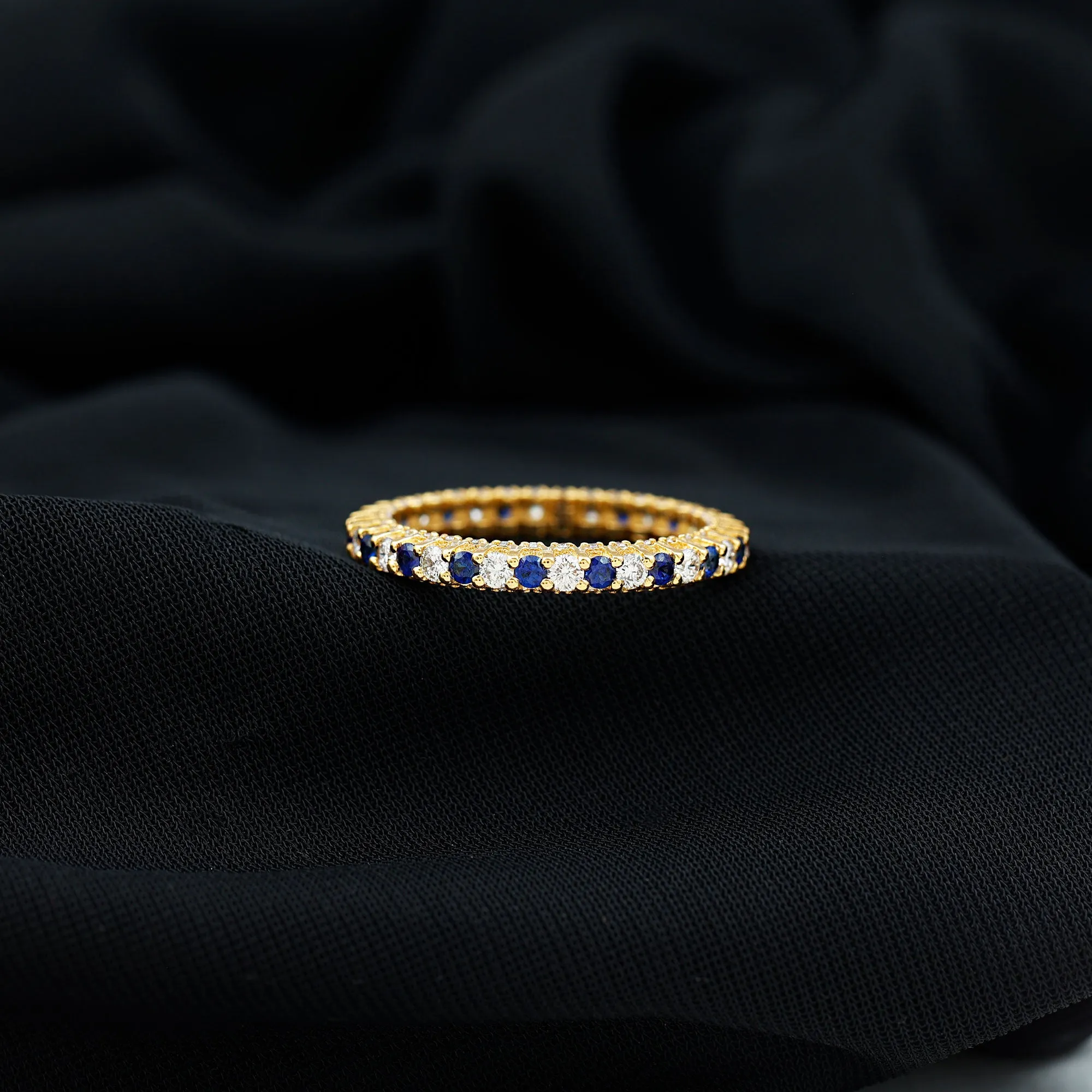 Real Blue Sapphire and Diamond Alternate Eternity Ring