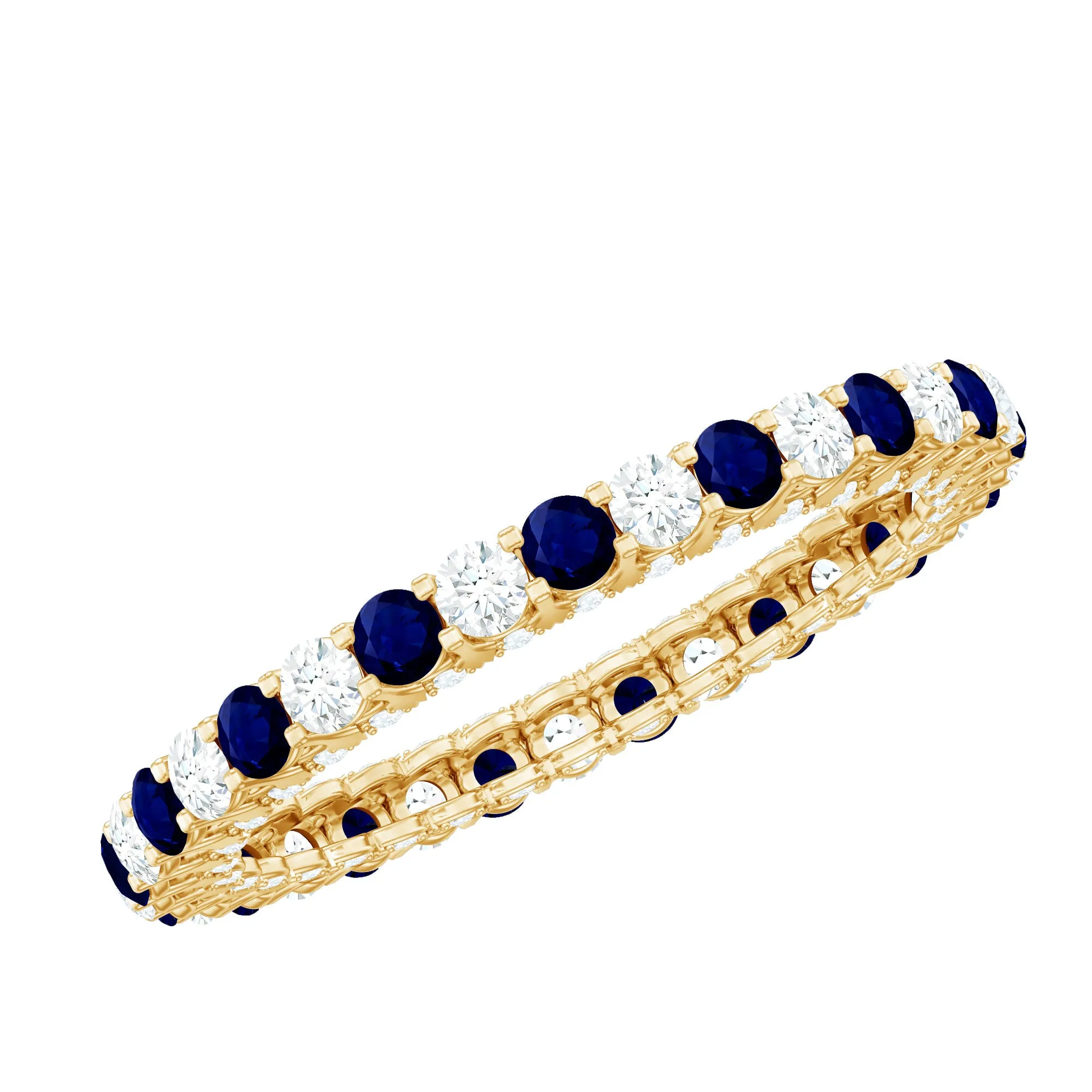 Real Blue Sapphire and Diamond Alternate Eternity Ring