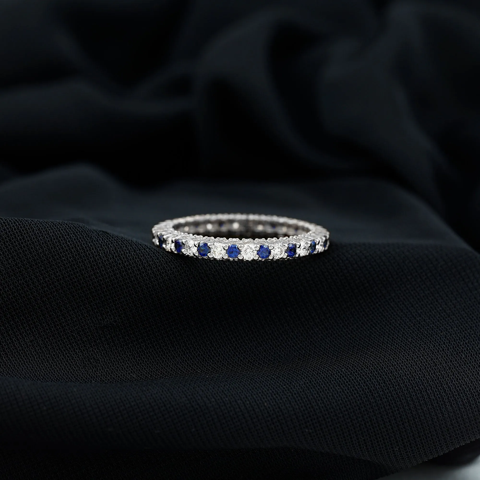 Real Blue Sapphire and Diamond Alternate Eternity Ring