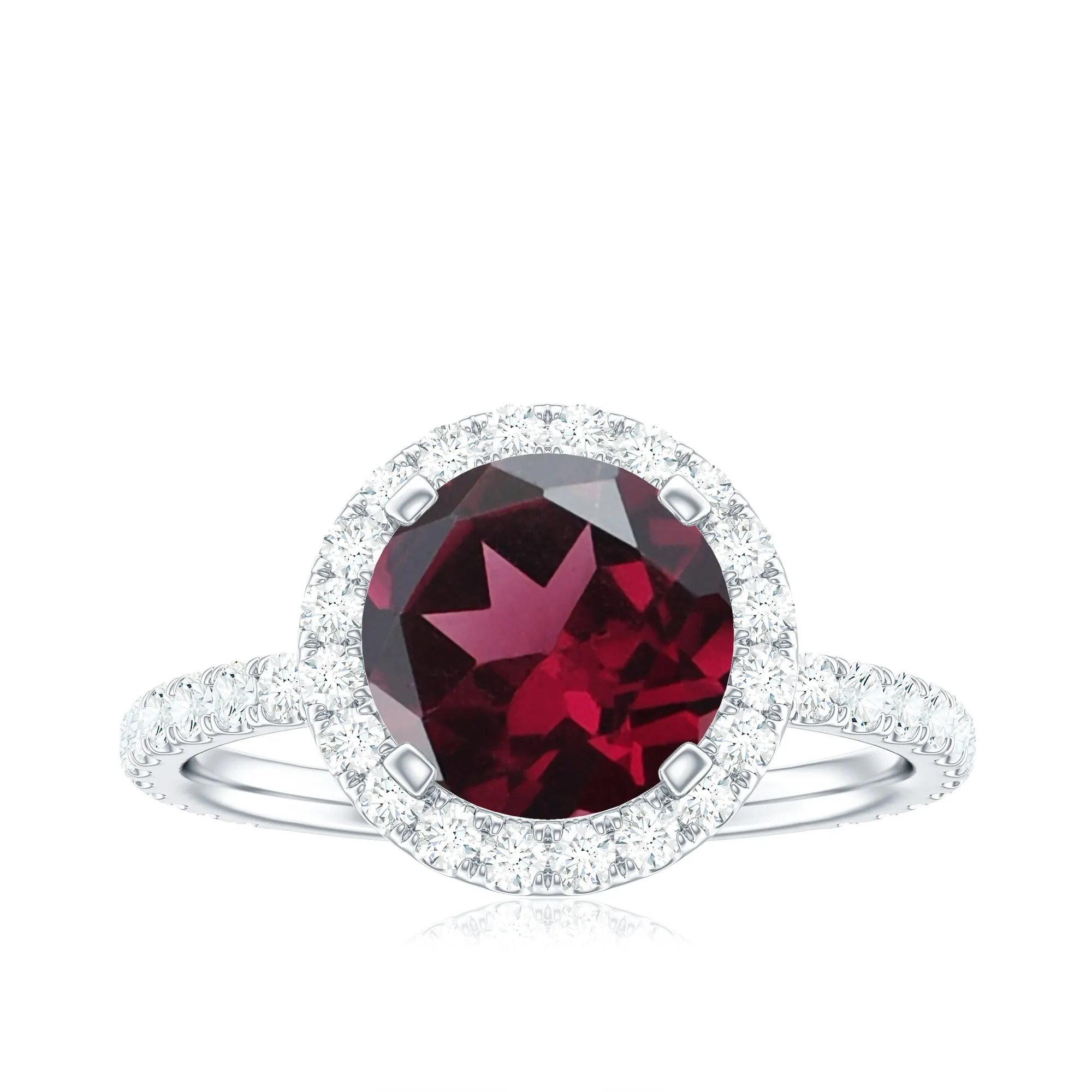Real Rhodolite Halo Engagement Ring with Moissanite