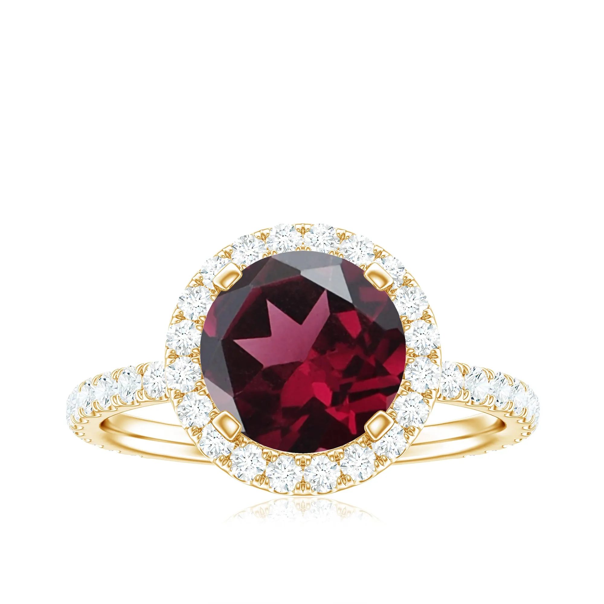 Real Rhodolite Halo Engagement Ring with Moissanite