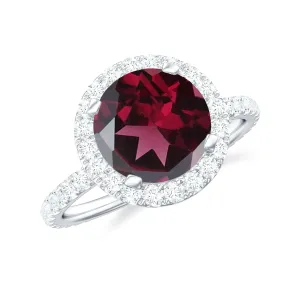Real Rhodolite Halo Engagement Ring with Moissanite