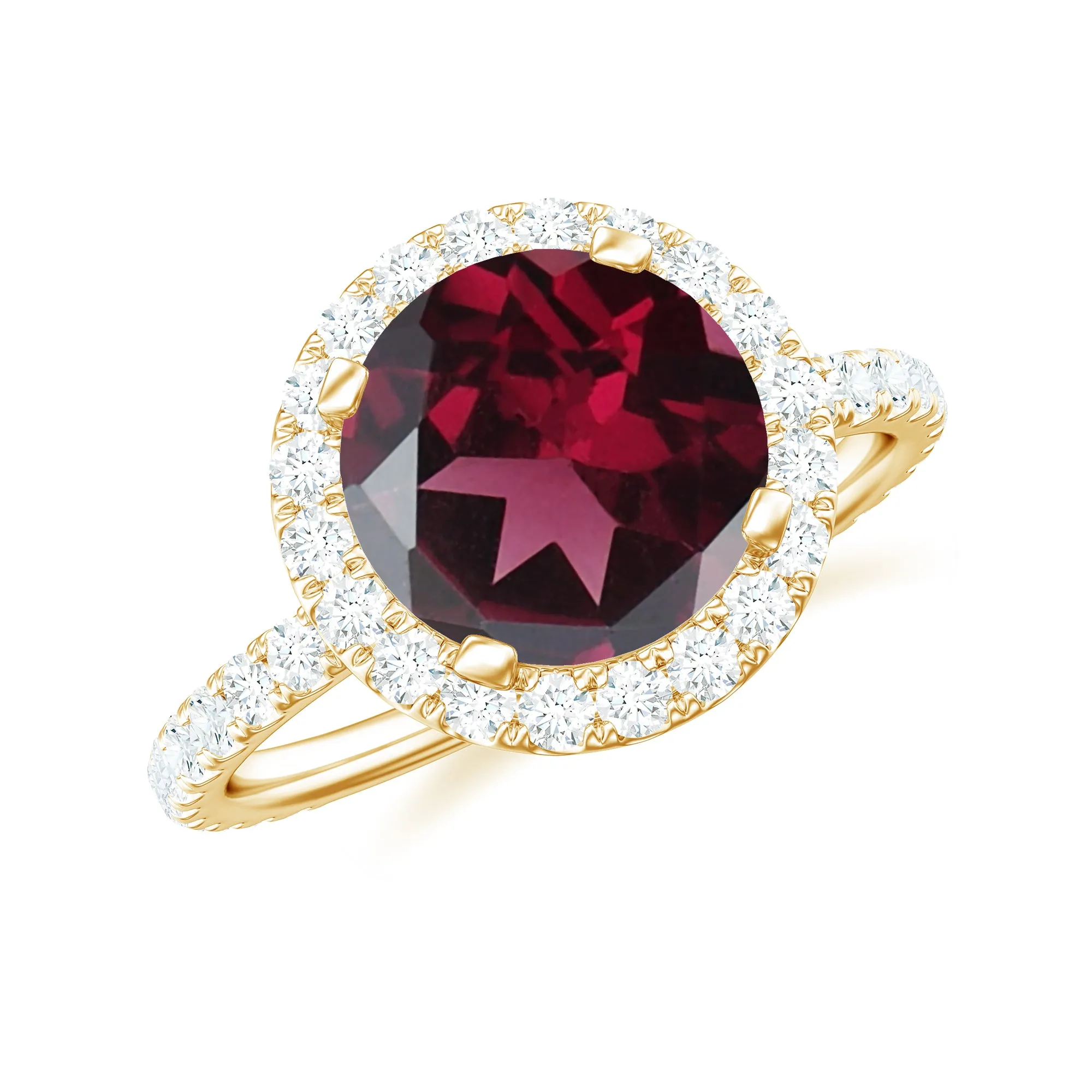 Real Rhodolite Halo Engagement Ring with Moissanite