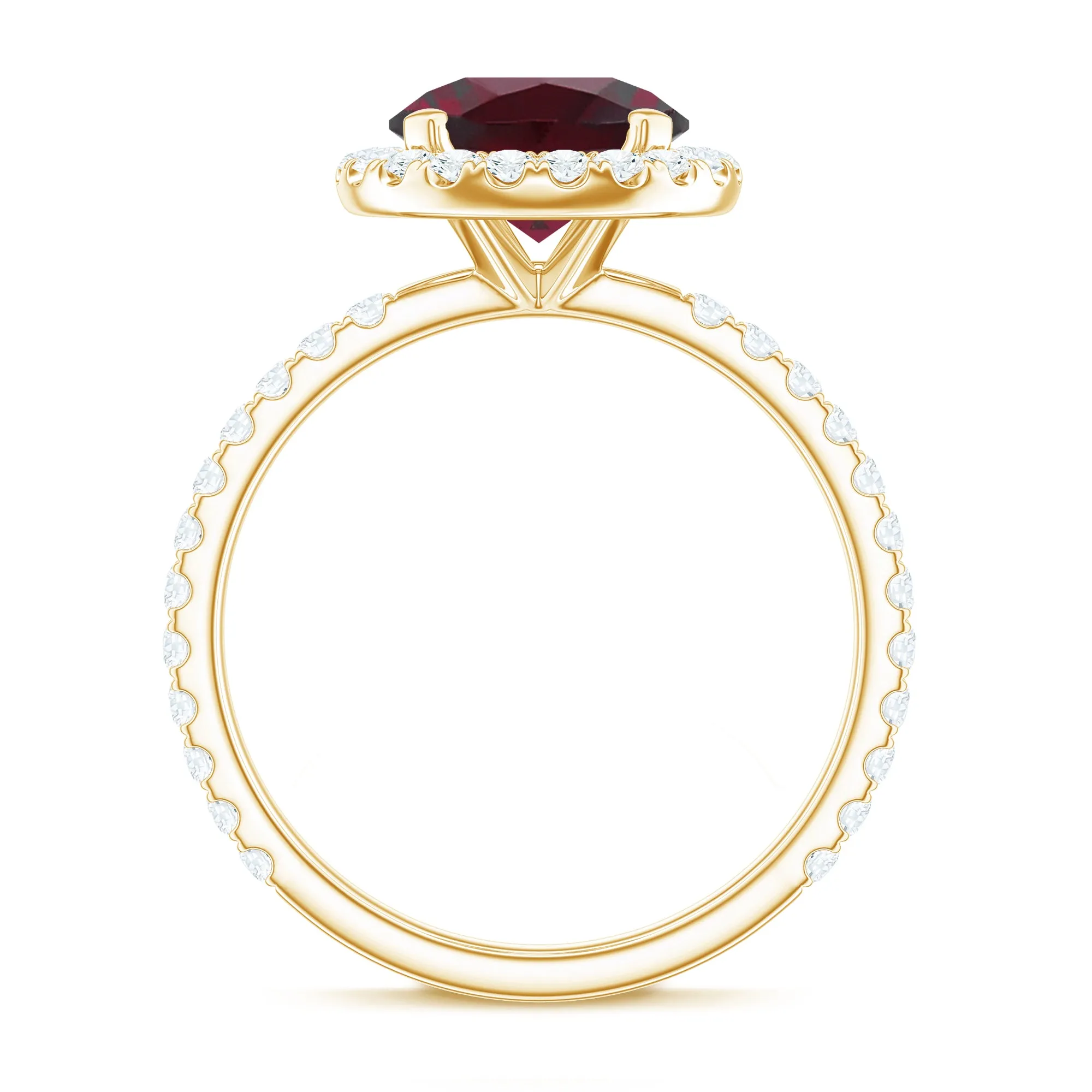 Real Rhodolite Halo Engagement Ring with Moissanite