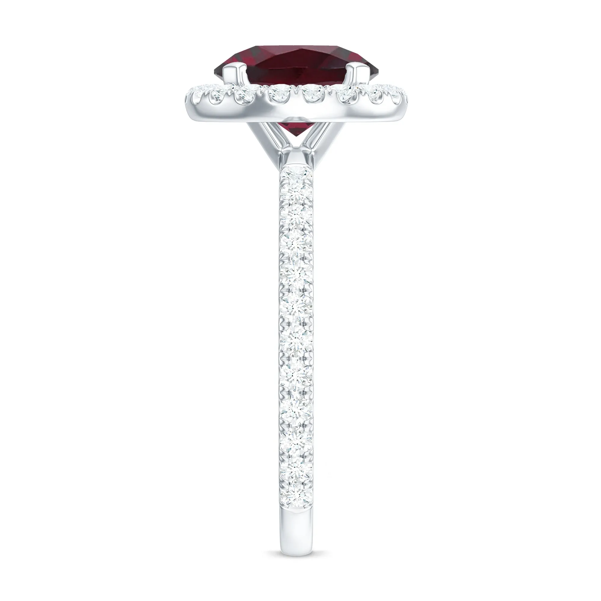 Real Rhodolite Halo Engagement Ring with Moissanite