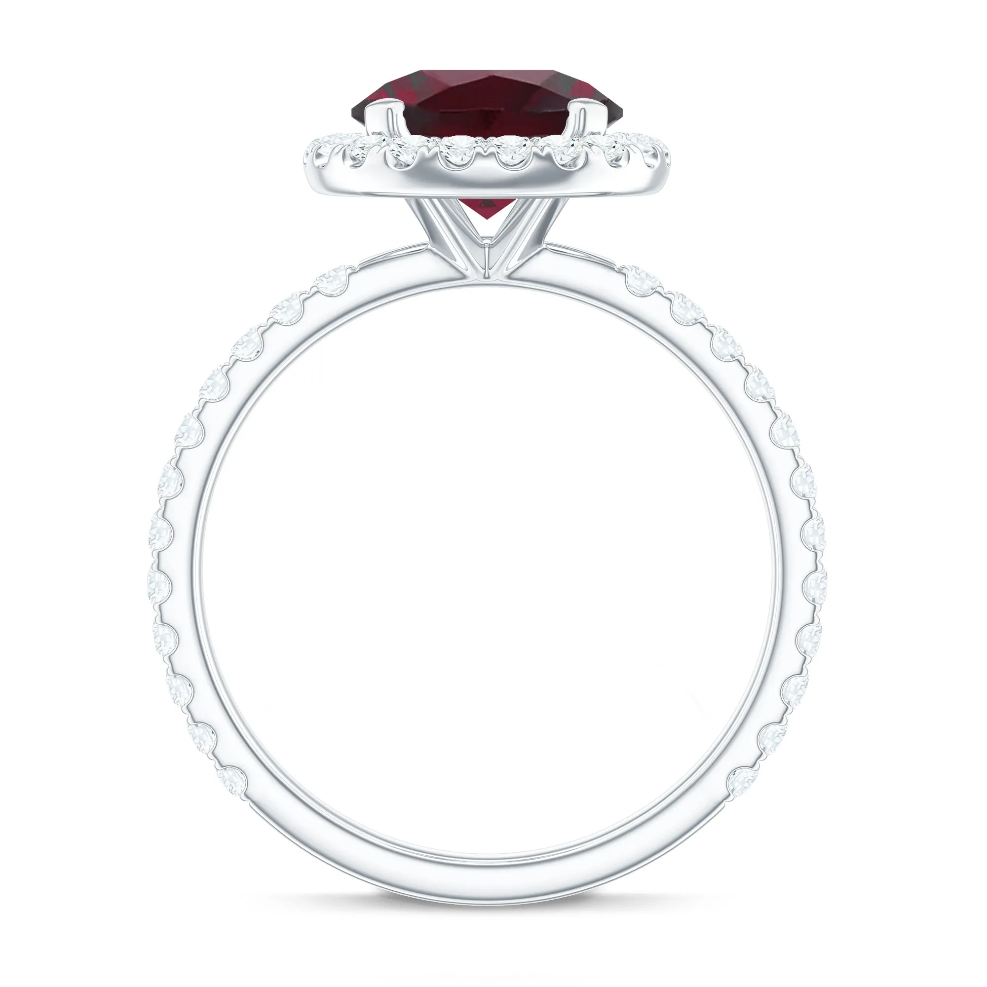 Real Rhodolite Halo Engagement Ring with Moissanite