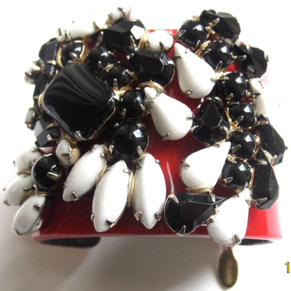 Red Black and White Vintage Bracelet by Katherine Alexander