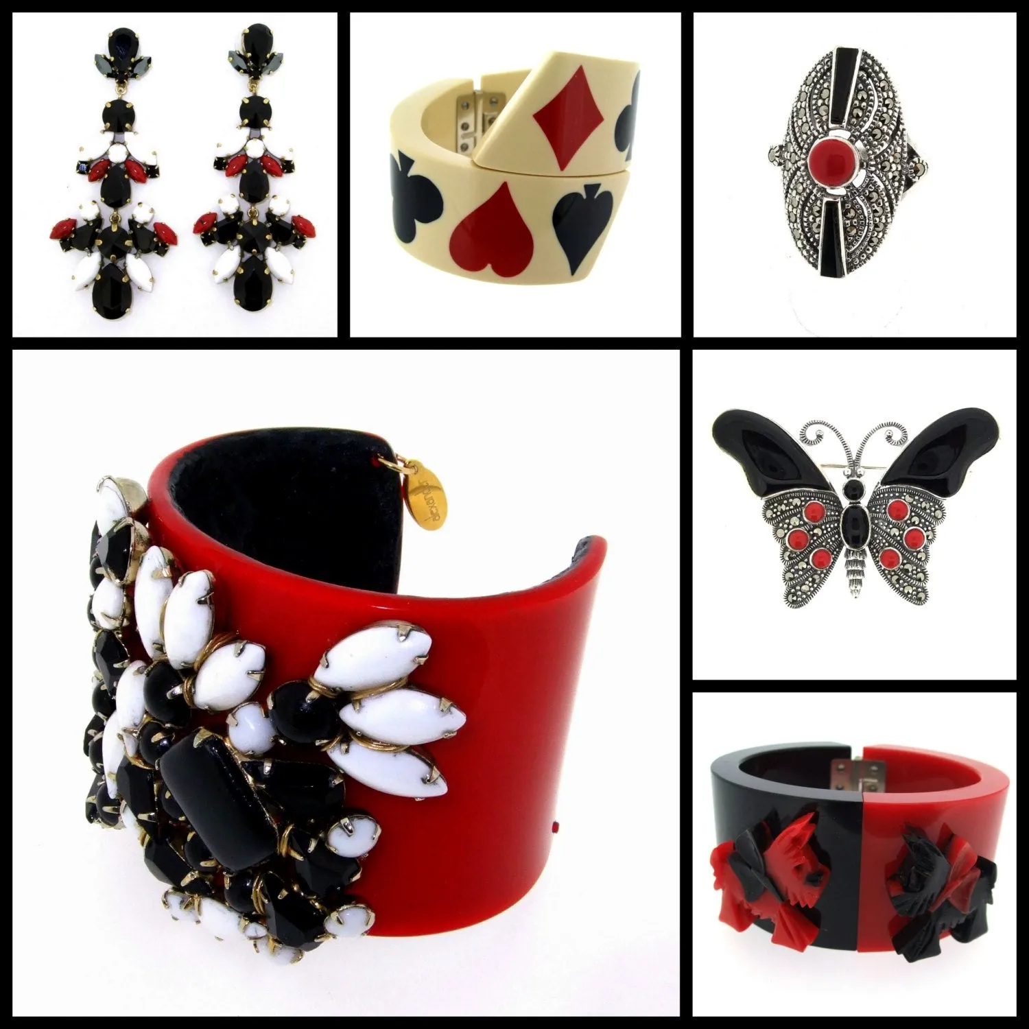 Red Black and White Vintage Bracelet by Katherine Alexander