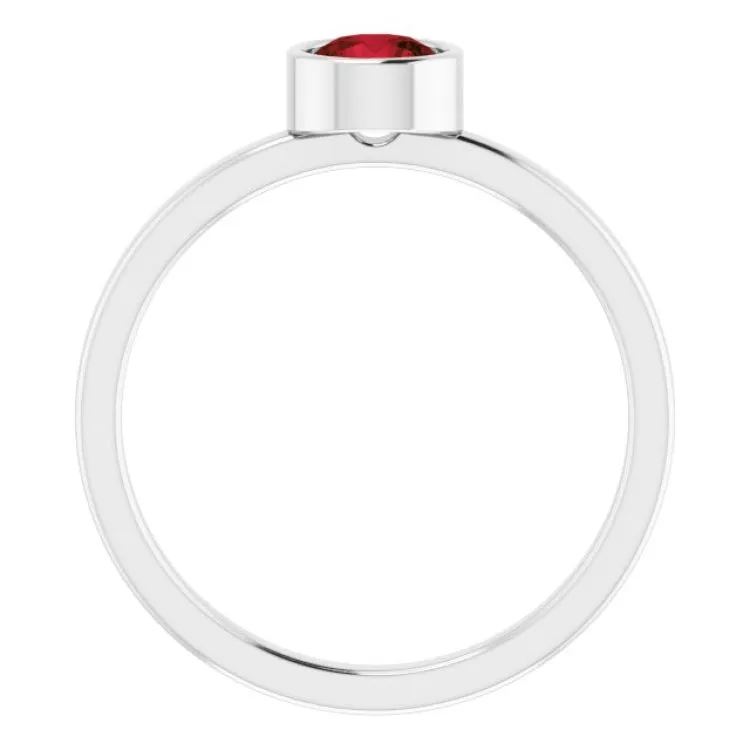Rhodium-Plated Sterling Silver 5 mm Imitation Garnet Ring