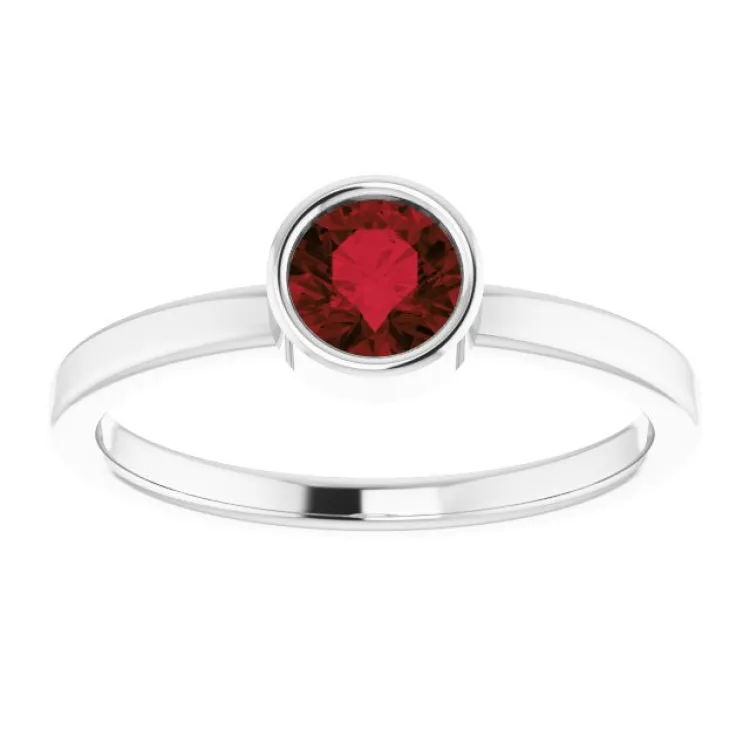 Rhodium-Plated Sterling Silver 5 mm Imitation Garnet Ring