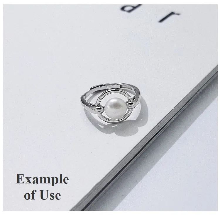 Ring Blank Pearl Setting 6mm 925 Solid Sterling Silver White Gold Bezel Flower Cup Adjustable For One Bead DIY Jewelry Finding Wholesale 1pc