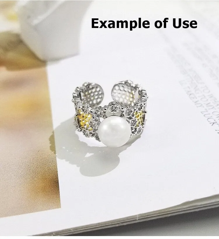 Ring Blank Setting 1pc Sterling Silver 925 Pearl 8mm Solid Bezel Flower Cup Adjustable For One Bead Finding Wholesale