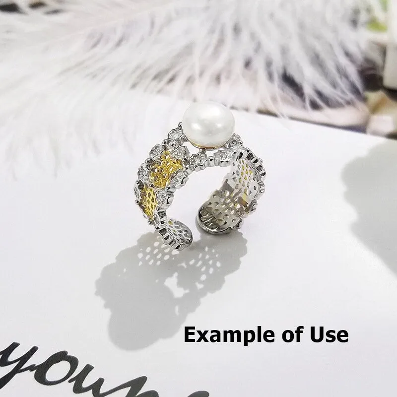 Ring Blank Setting 1pc Sterling Silver 925 Pearl 8mm Solid Bezel Flower Cup Adjustable For One Bead Finding Wholesale