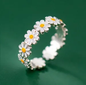 Ring Mori White Flower Epoxy Women's Jewelry