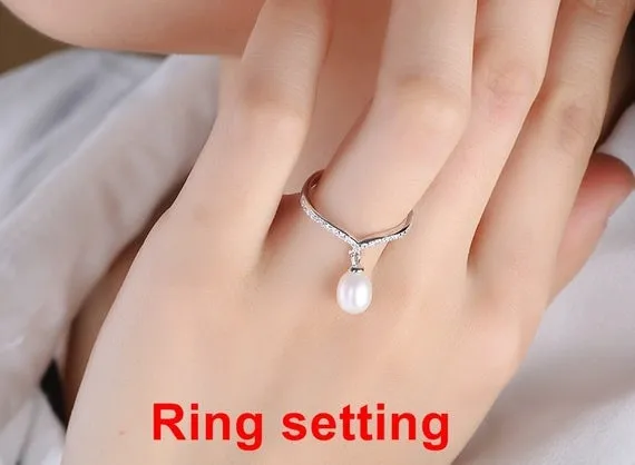 Ring Setting Blank 7.5mm 1pc 1.2g 925 Sterling Silver Adjustable CZ Semi Mount Round Shape Base for 1 Pearl Bead Wholesale Available