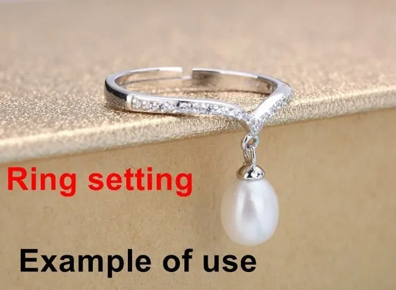 Ring Setting Blank 7.5mm 1pc 1.2g 925 Sterling Silver Adjustable CZ Semi Mount Round Shape Base for 1 Pearl Bead Wholesale Available