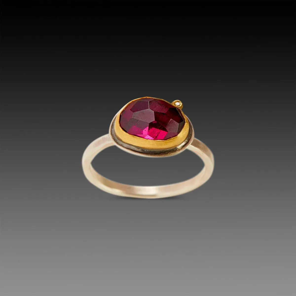 Rose Cut Rhodolite Garnet Ring with Diamond