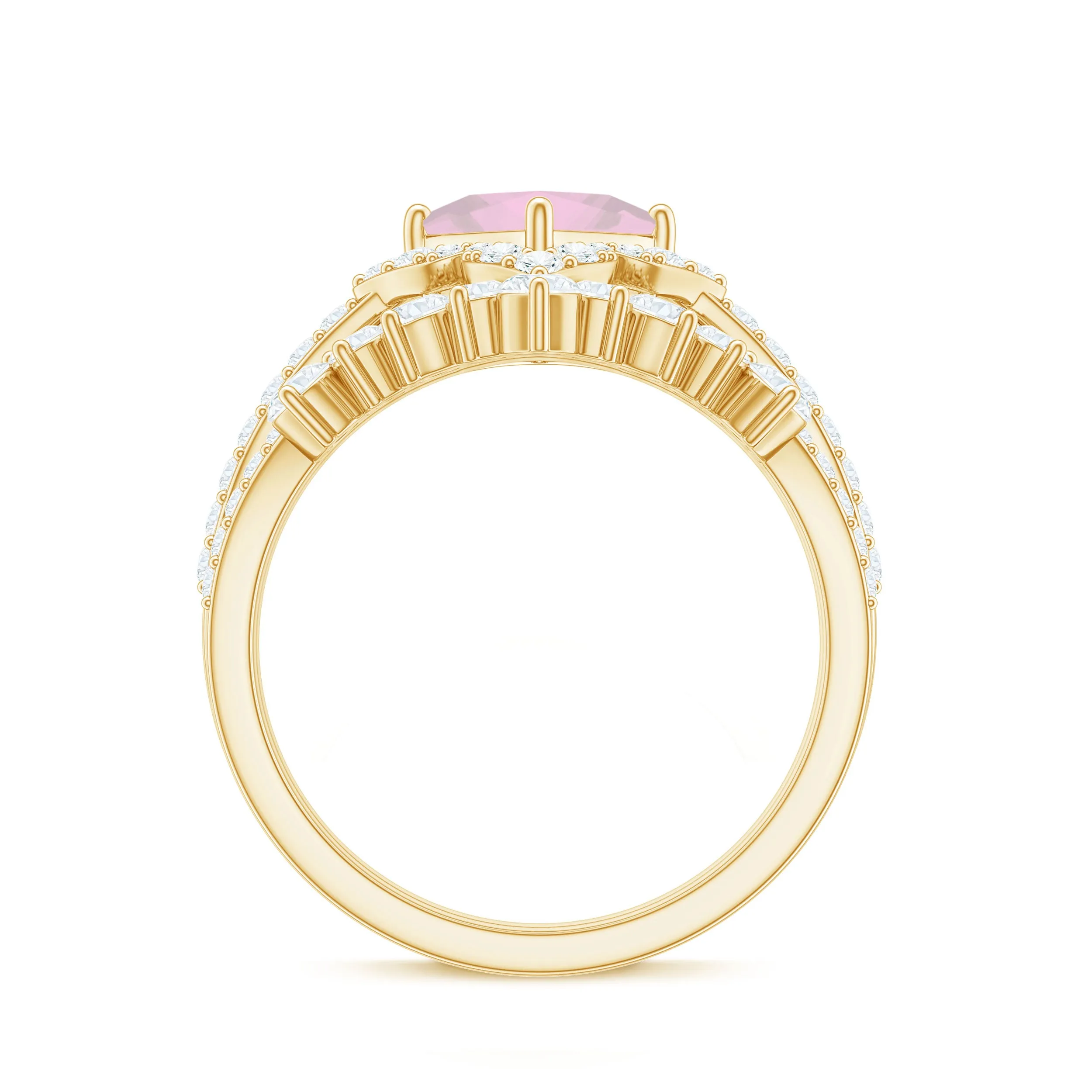 Rose Quartz and Moissanite Statement Wedding Ring Set