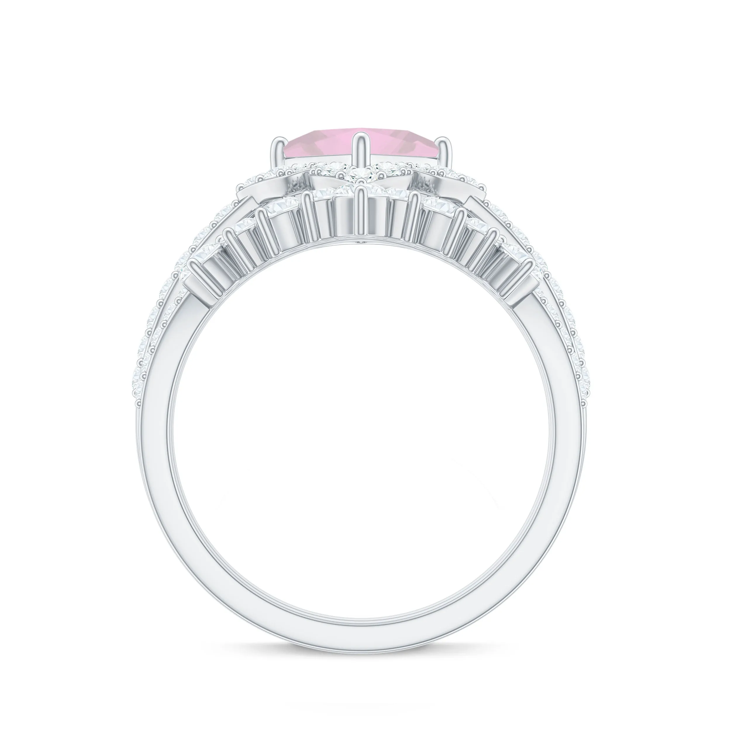 Rose Quartz and Moissanite Statement Wedding Ring Set