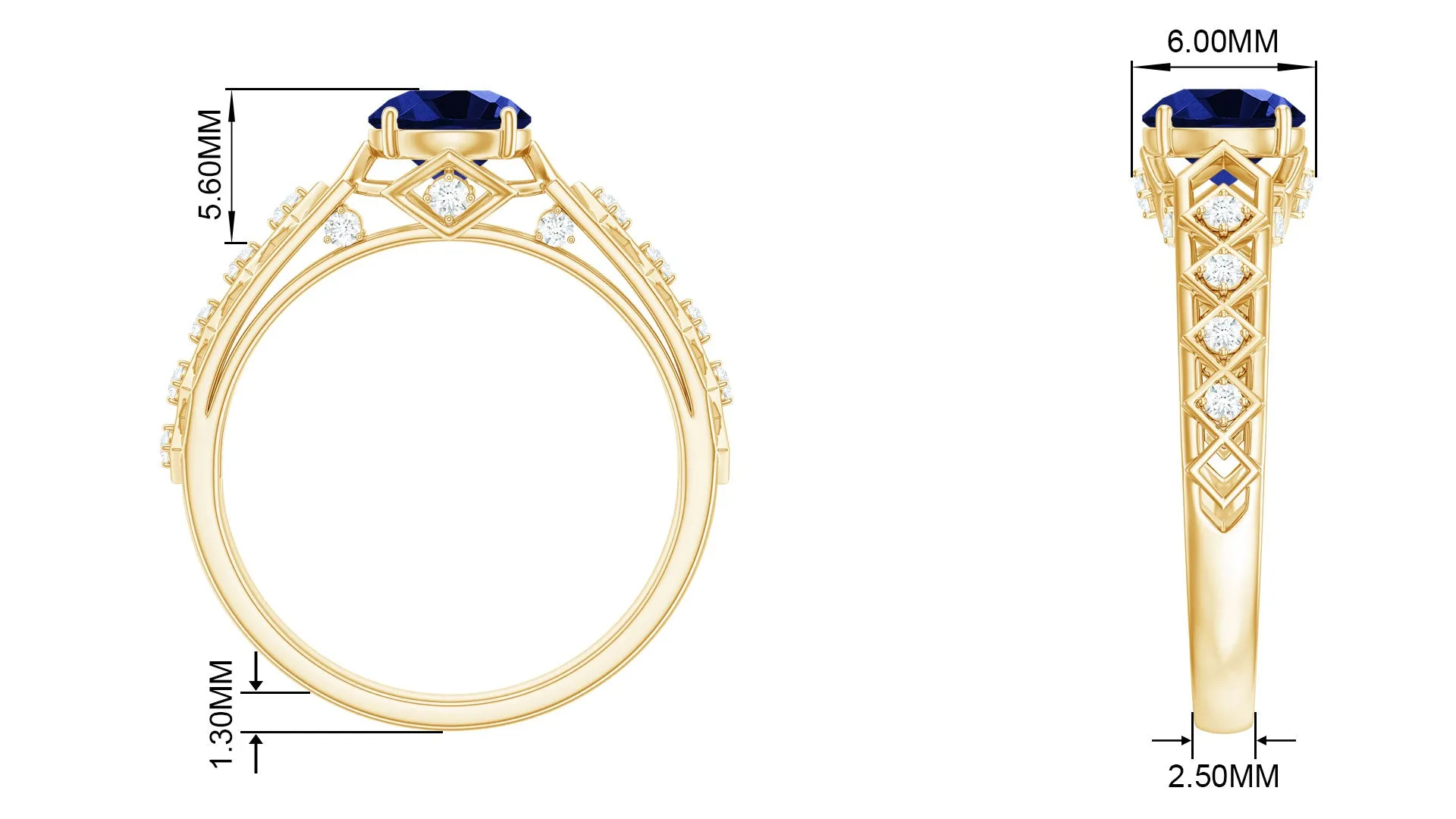 Round Lab Grown Blue Sapphire Solitaire Ring with Diamond