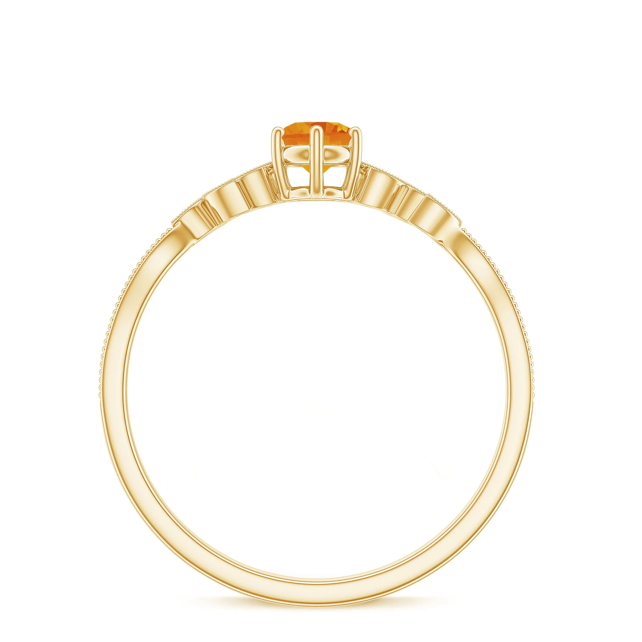 Round Orange Sapphire Minimal Leaf Promise Ring with Diamond