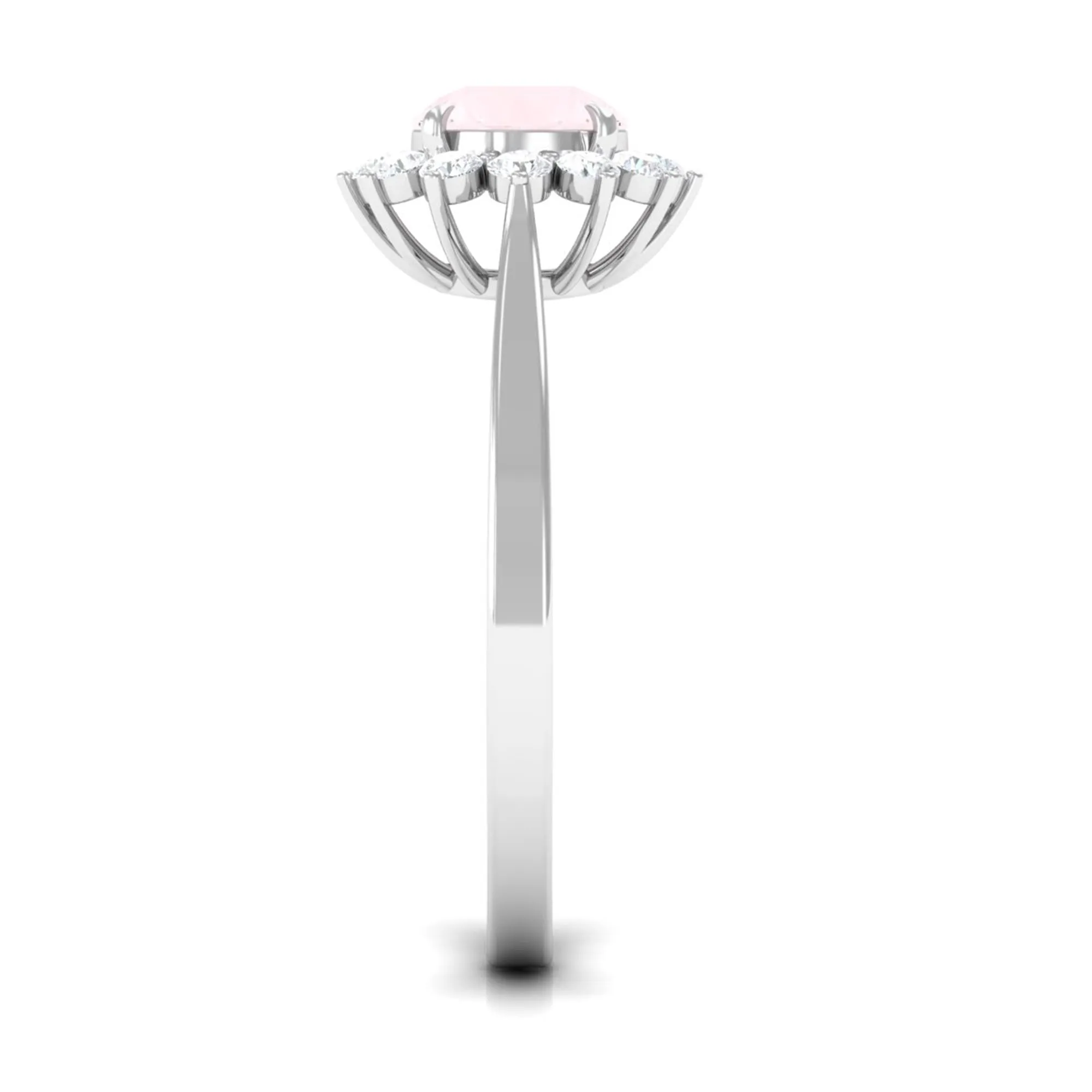 Round Shape Natural Rose Quartz Halo Ring with Diamond