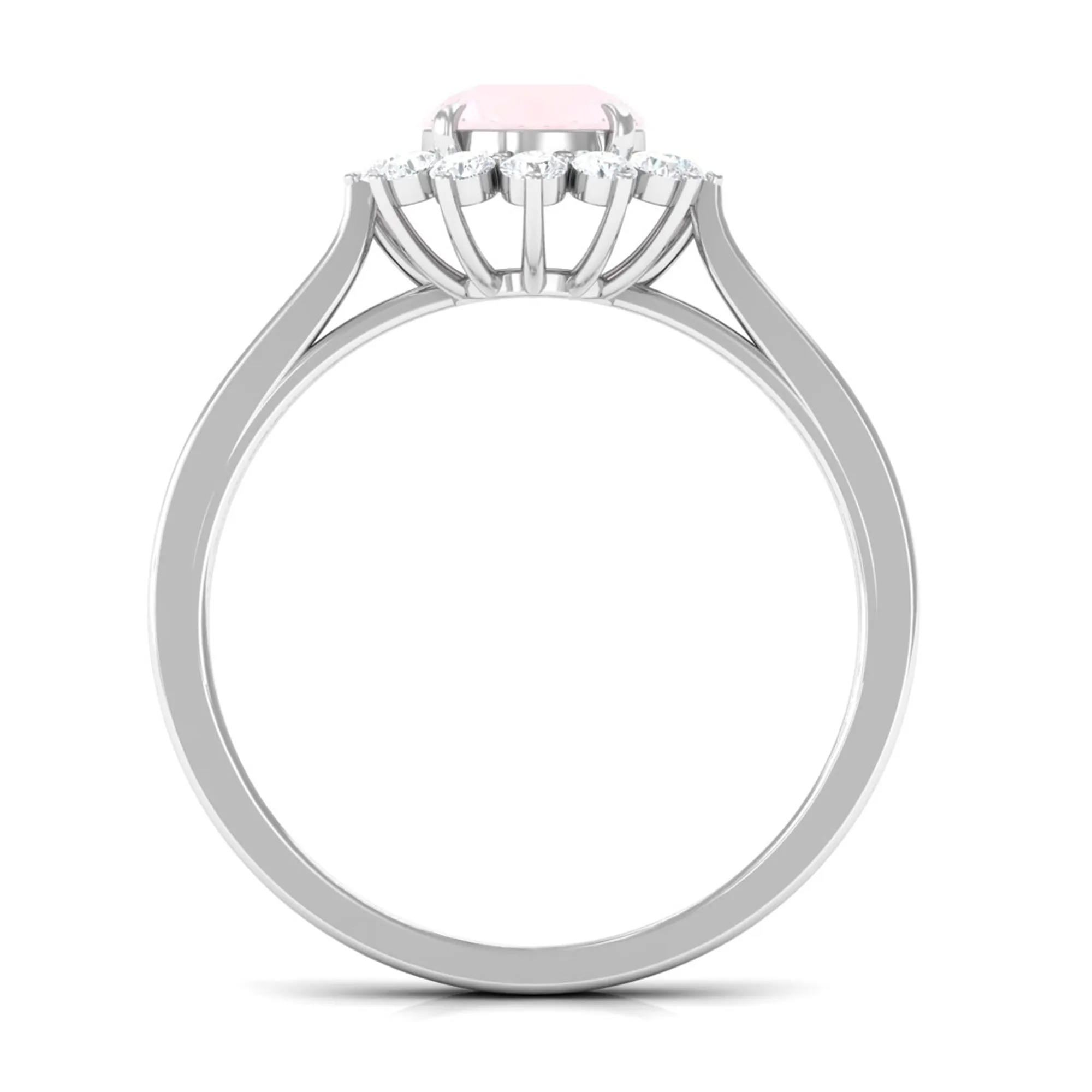 Round Shape Natural Rose Quartz Halo Ring with Diamond