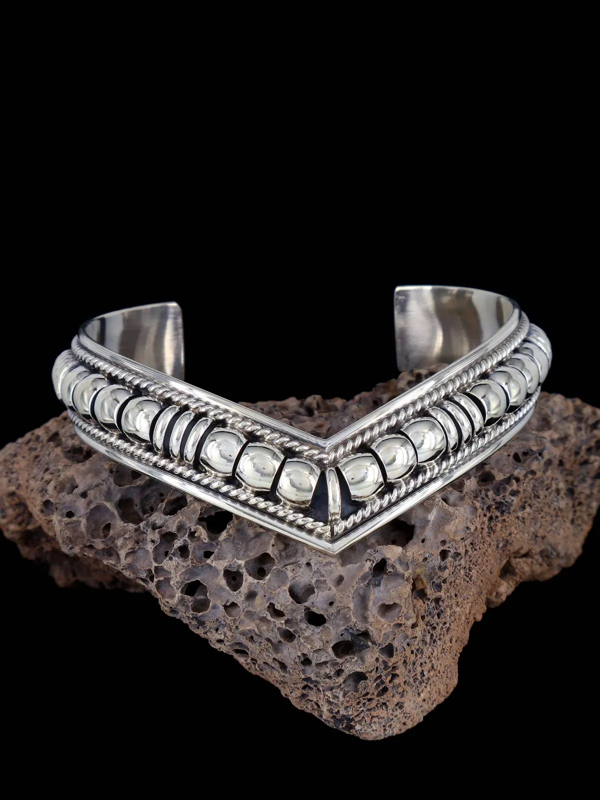 Sculpted Native American Sterling Silver Cuff Bracelet