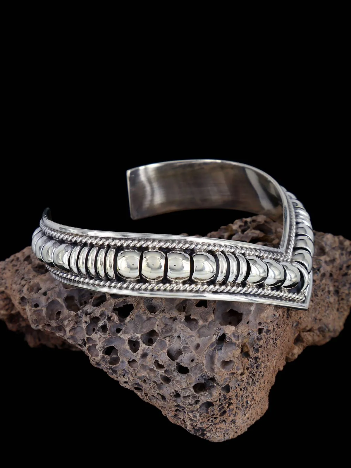 Sculpted Native American Sterling Silver Cuff Bracelet