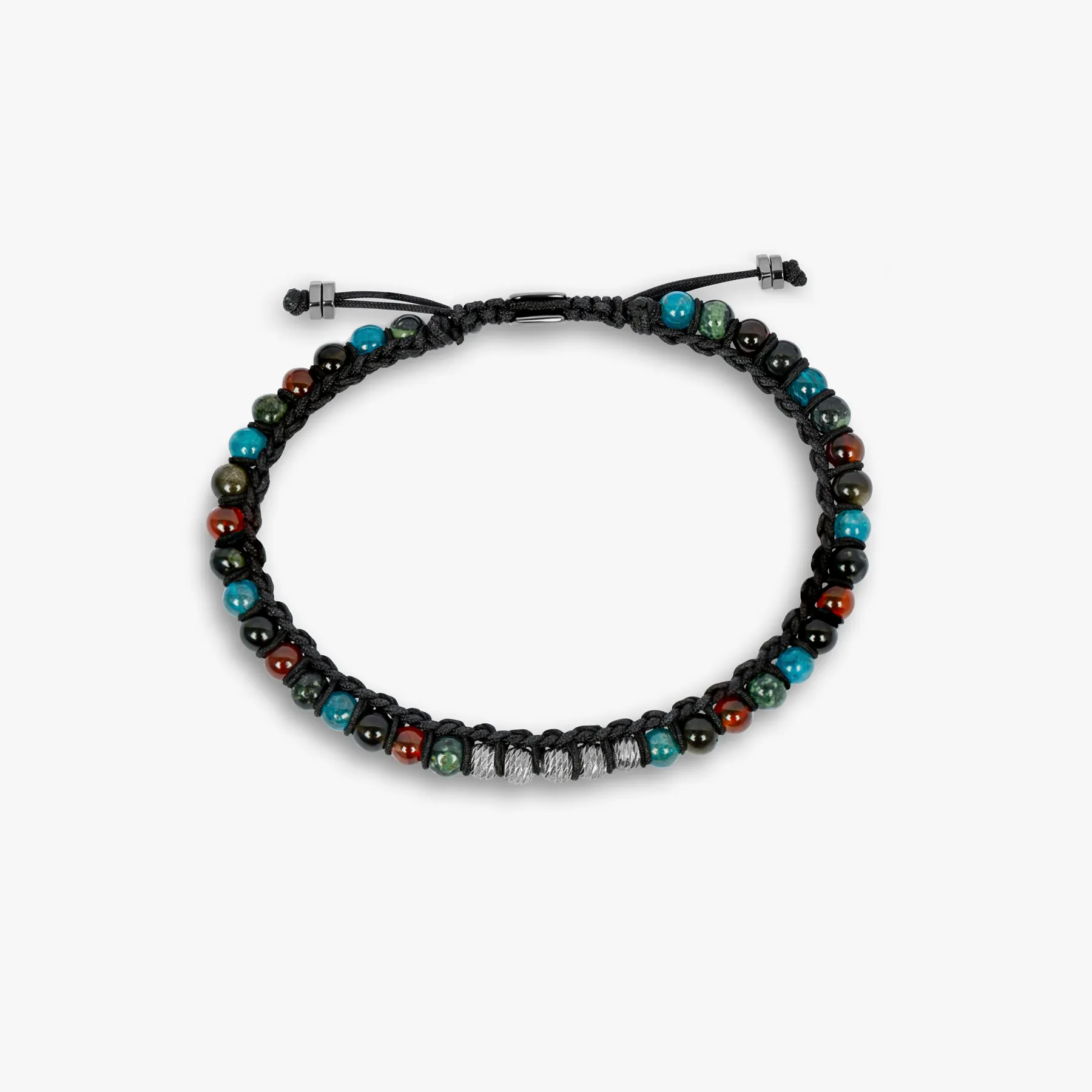 Sennit bracelet with semi-precious beads in rhodium plated sterling silver