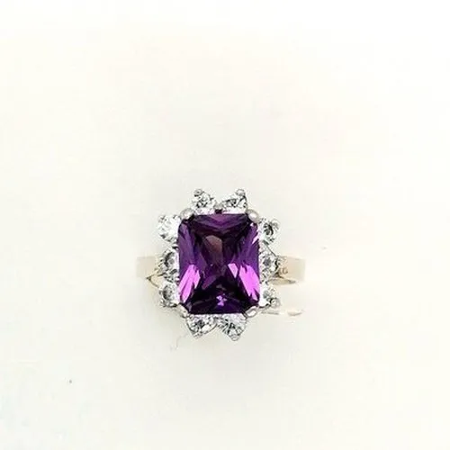 Silver Amethyst & White CZ Cluster Ring
