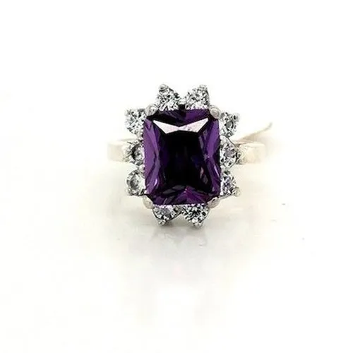 Silver Amethyst & White CZ Cluster Ring