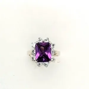 Silver Amethyst & White CZ Cluster Ring