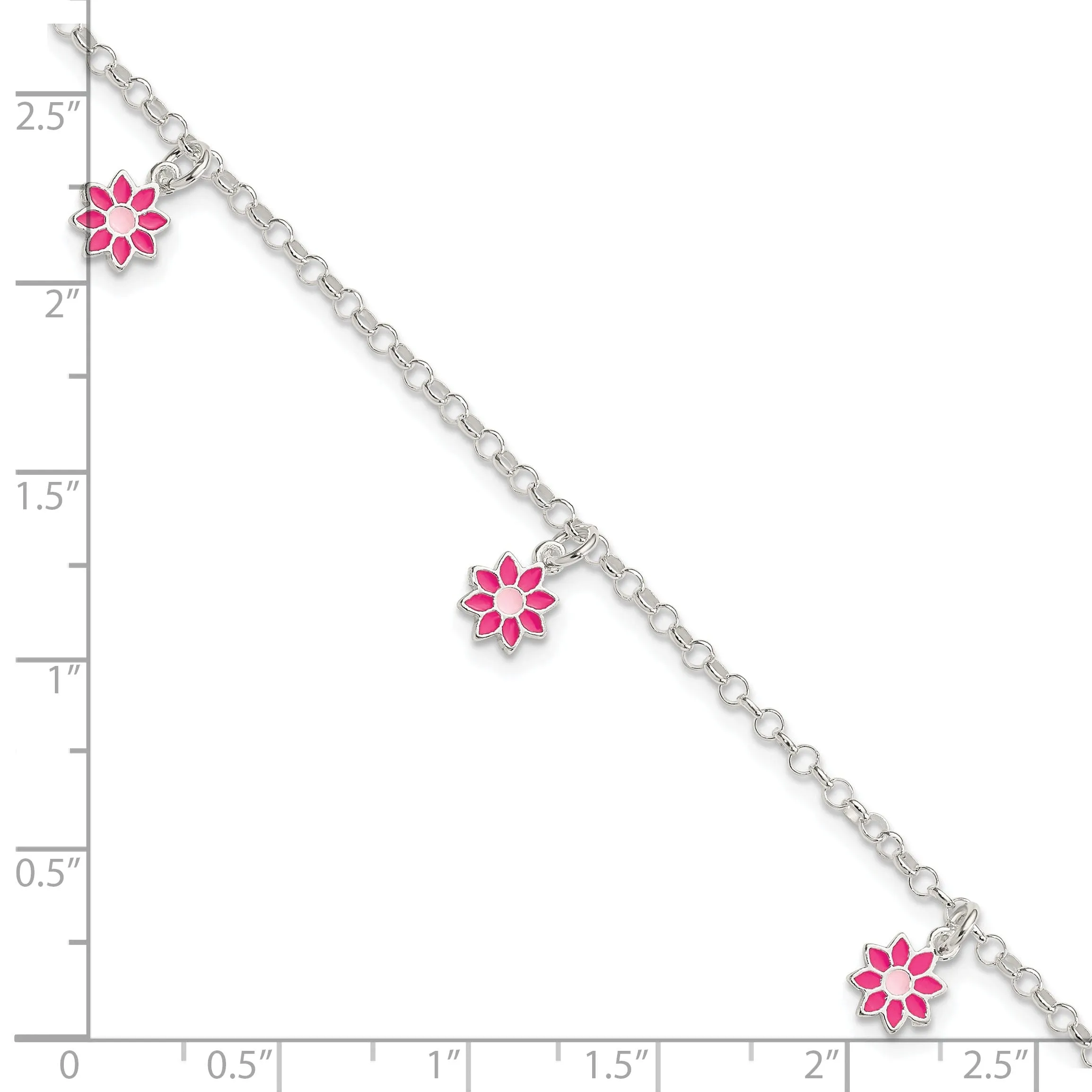 Silver Children Enameled Dangle Flower Bracelet