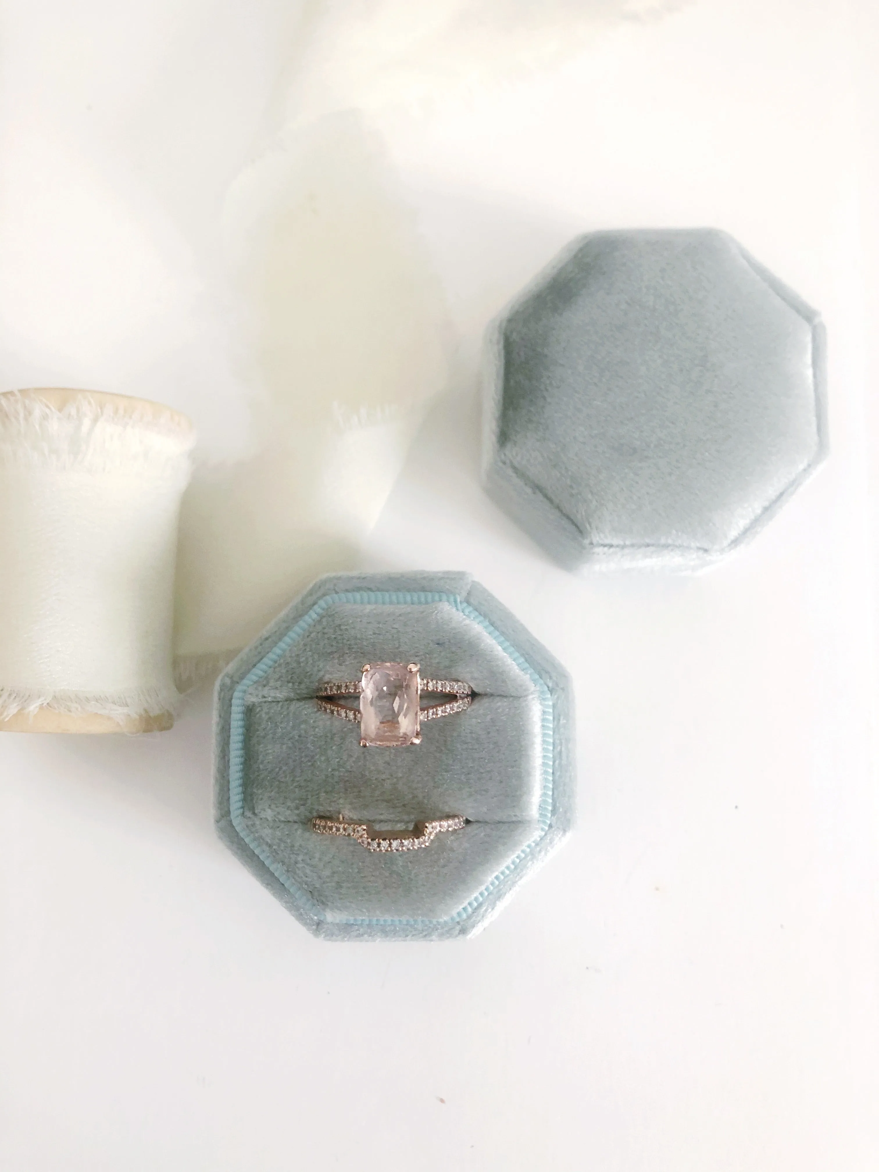 Silver Sage Velvet Round Octagon Ring Box