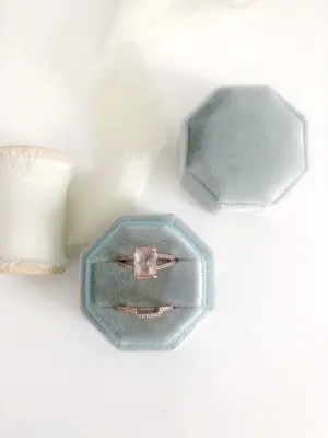 Silver Sage Velvet Round Octagon Ring Box