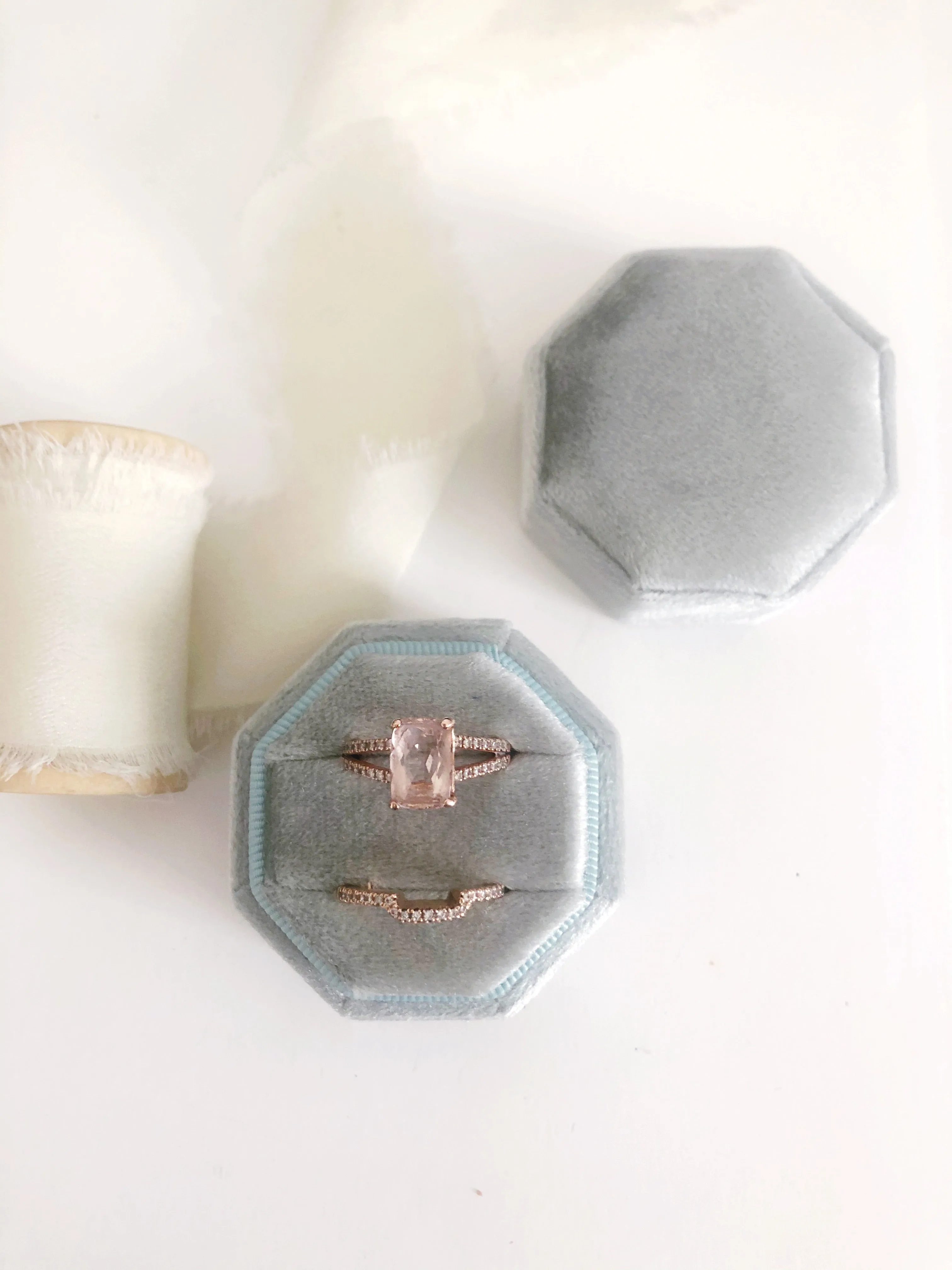 Silver Sage Velvet Round Octagon Ring Box
