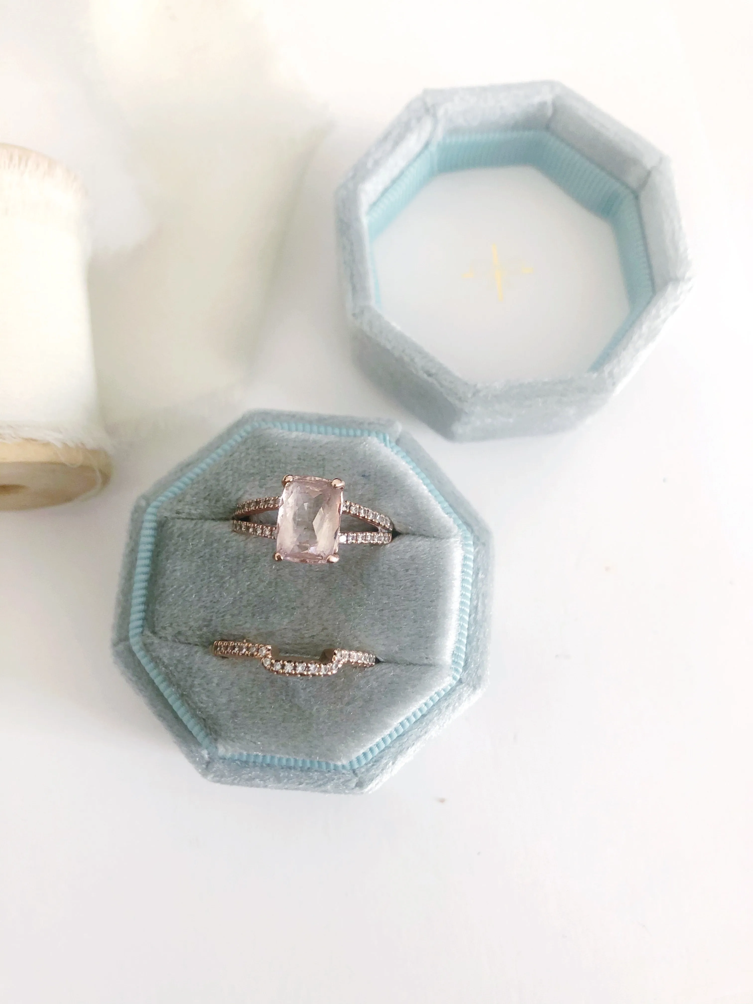 Silver Sage Velvet Round Octagon Ring Box