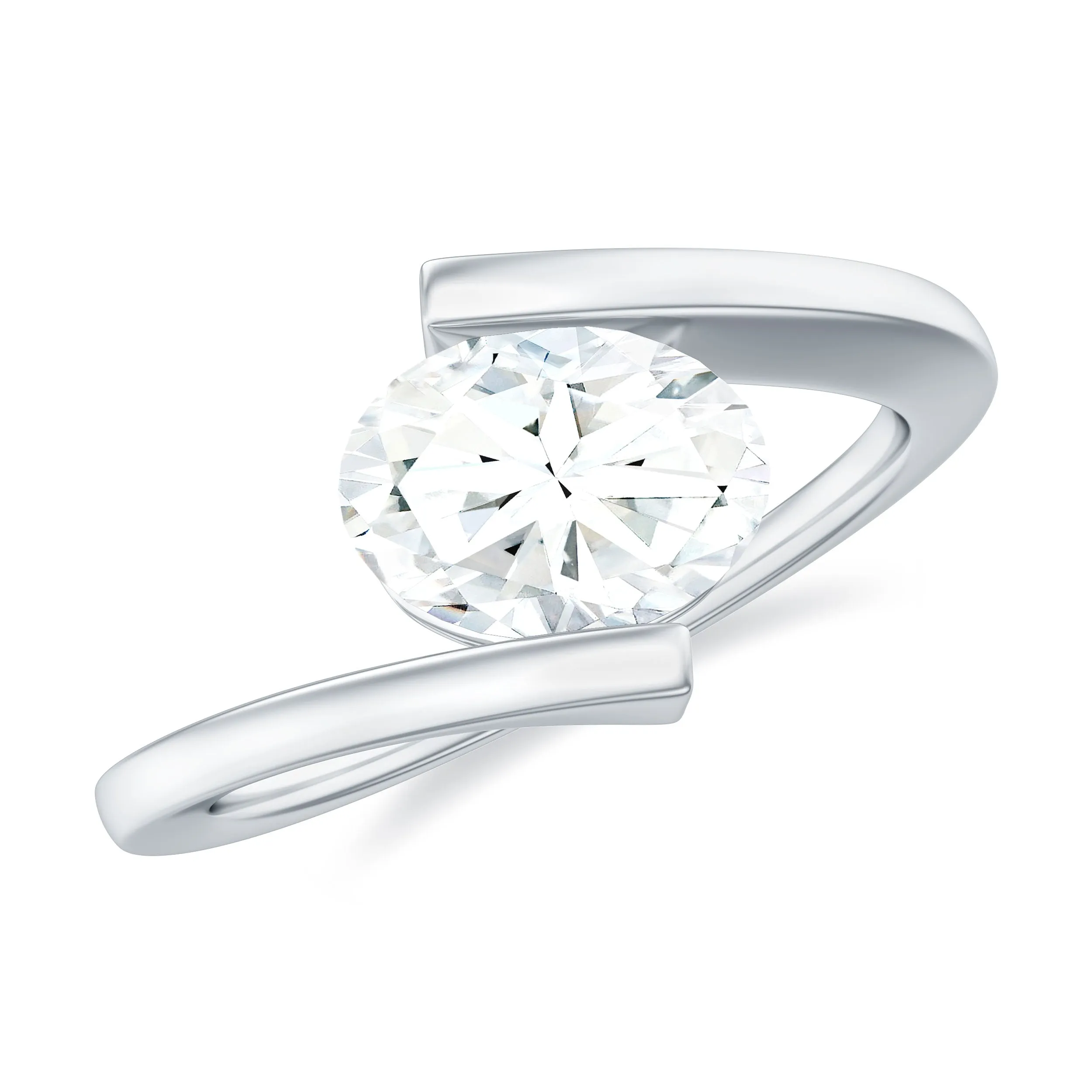 Simple Oval Shape Lab Grown Diamond Solitaire Bypass Ring
