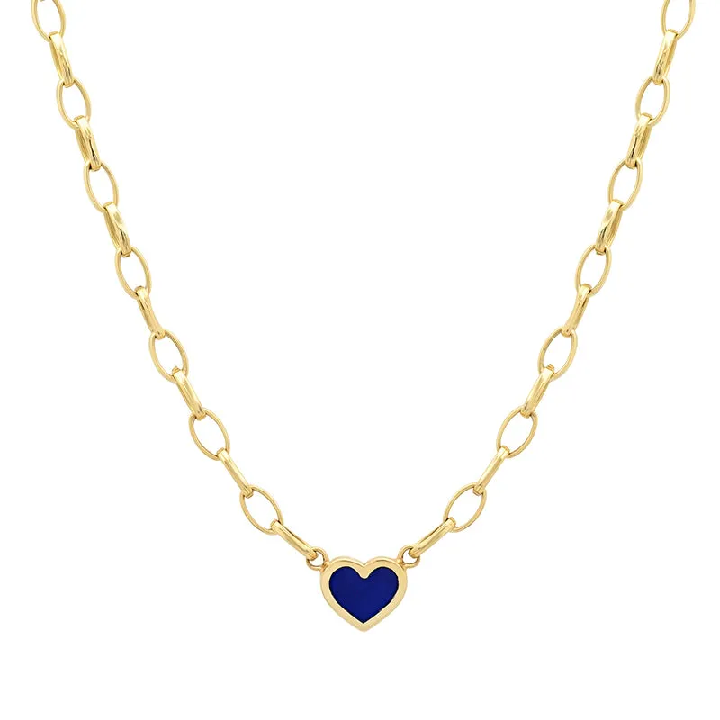 Small Edith Link Necklace with Lapis Inlay Heart