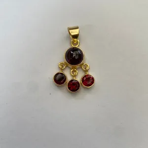 Solid Silver Garnet Gold Plated Multi-Gem Pendant