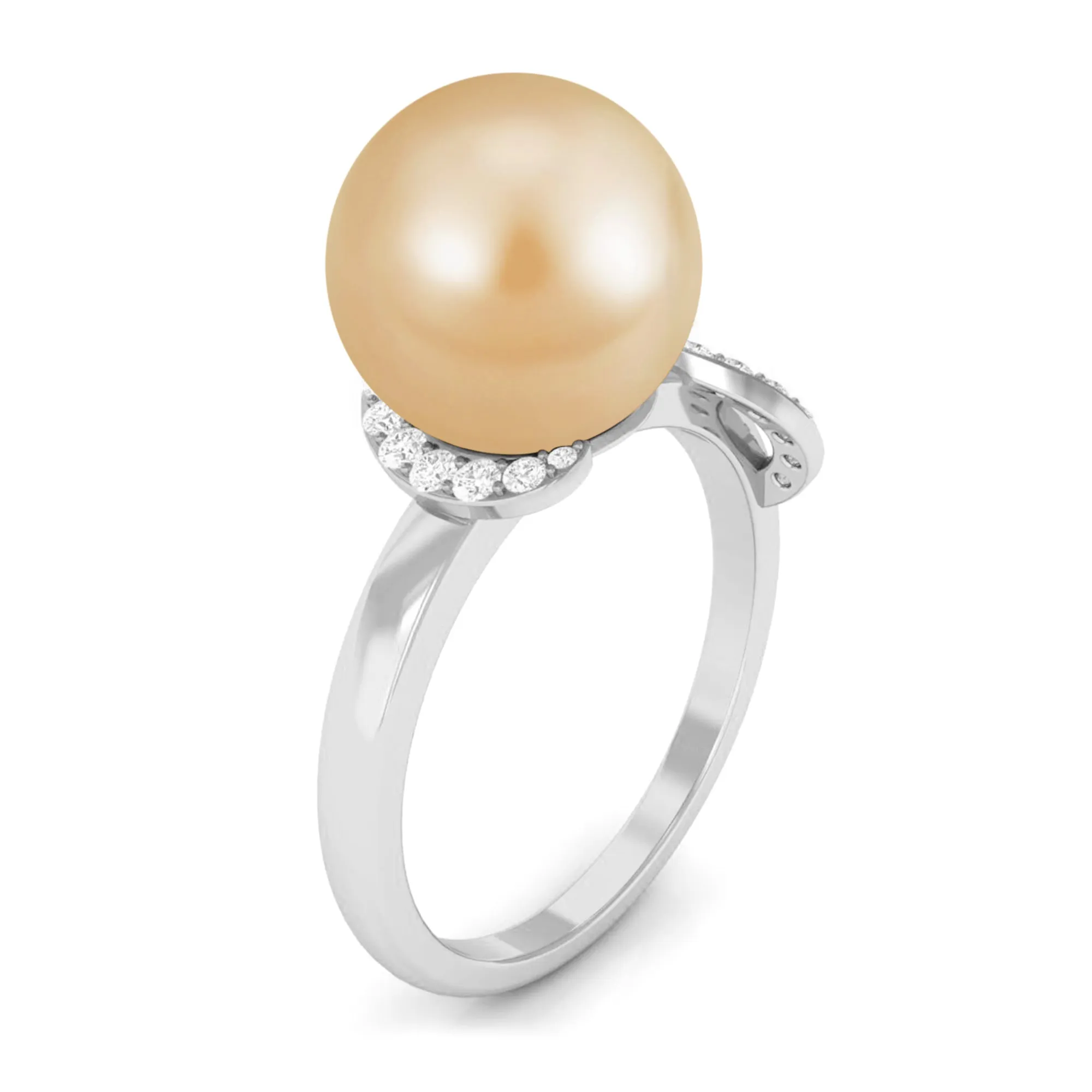 Solitaire South Sea Pearl Designer Engagement Ring with Diamond