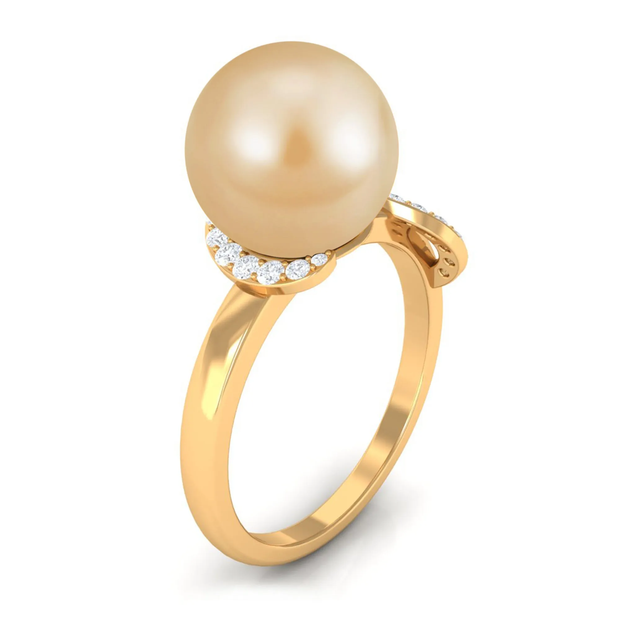 Solitaire South Sea Pearl Designer Engagement Ring with Diamond