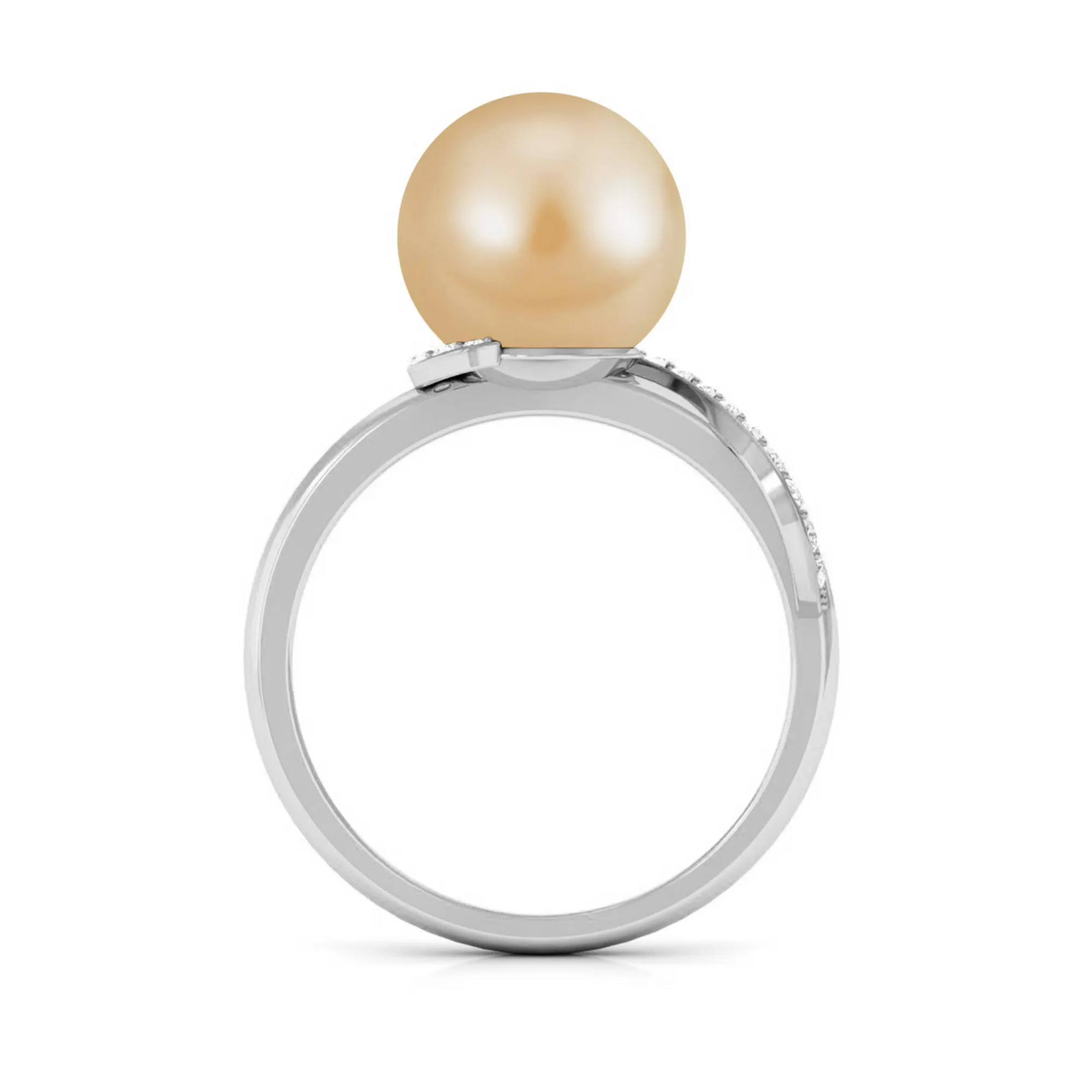 Solitaire South Sea Pearl Designer Engagement Ring with Diamond