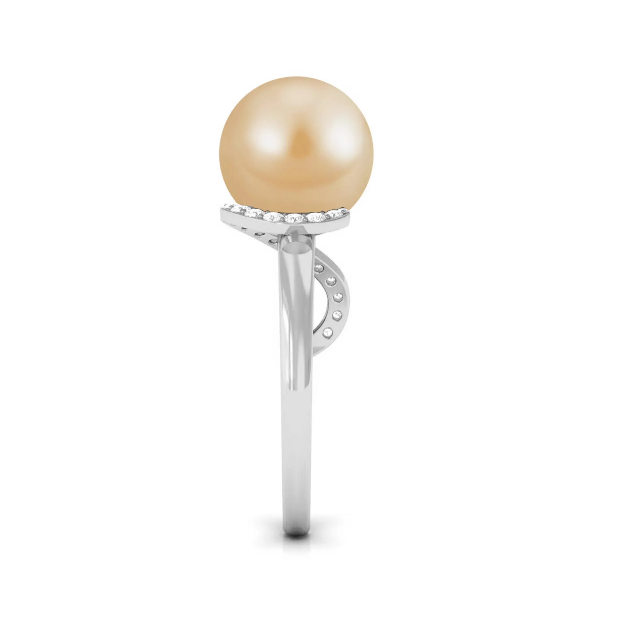 Solitaire South Sea Pearl Designer Engagement Ring with Diamond